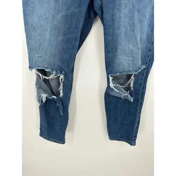 Everlane The Summer Medium Wash Blue Denim Busted Knee Jeans Women's Size 28 - Picture 4 of 9